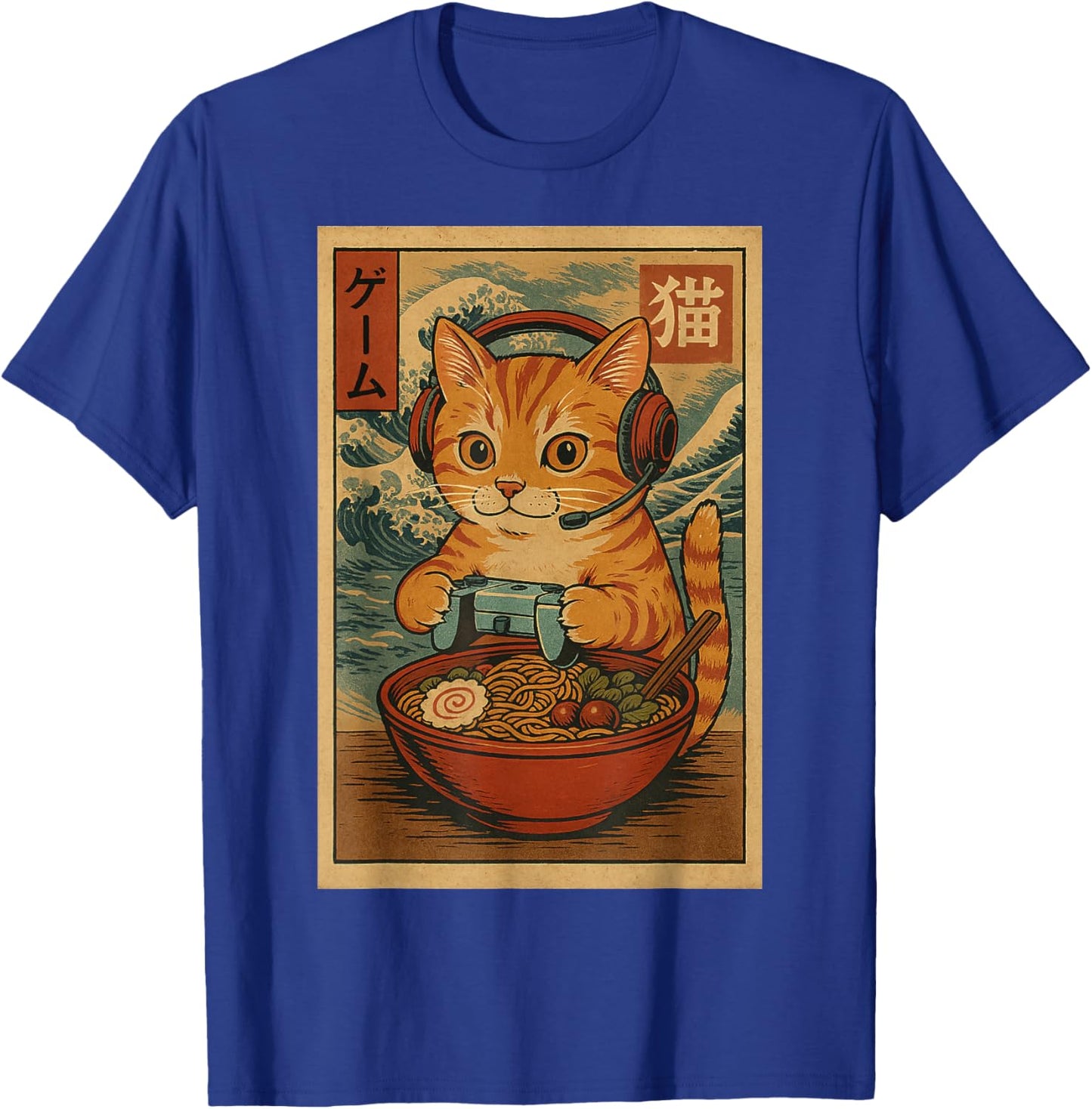Kawaii Anime Gamer Cat Ramen Retro Japanese Gaming Funny T-Shirt - T-Shirt | Royal
