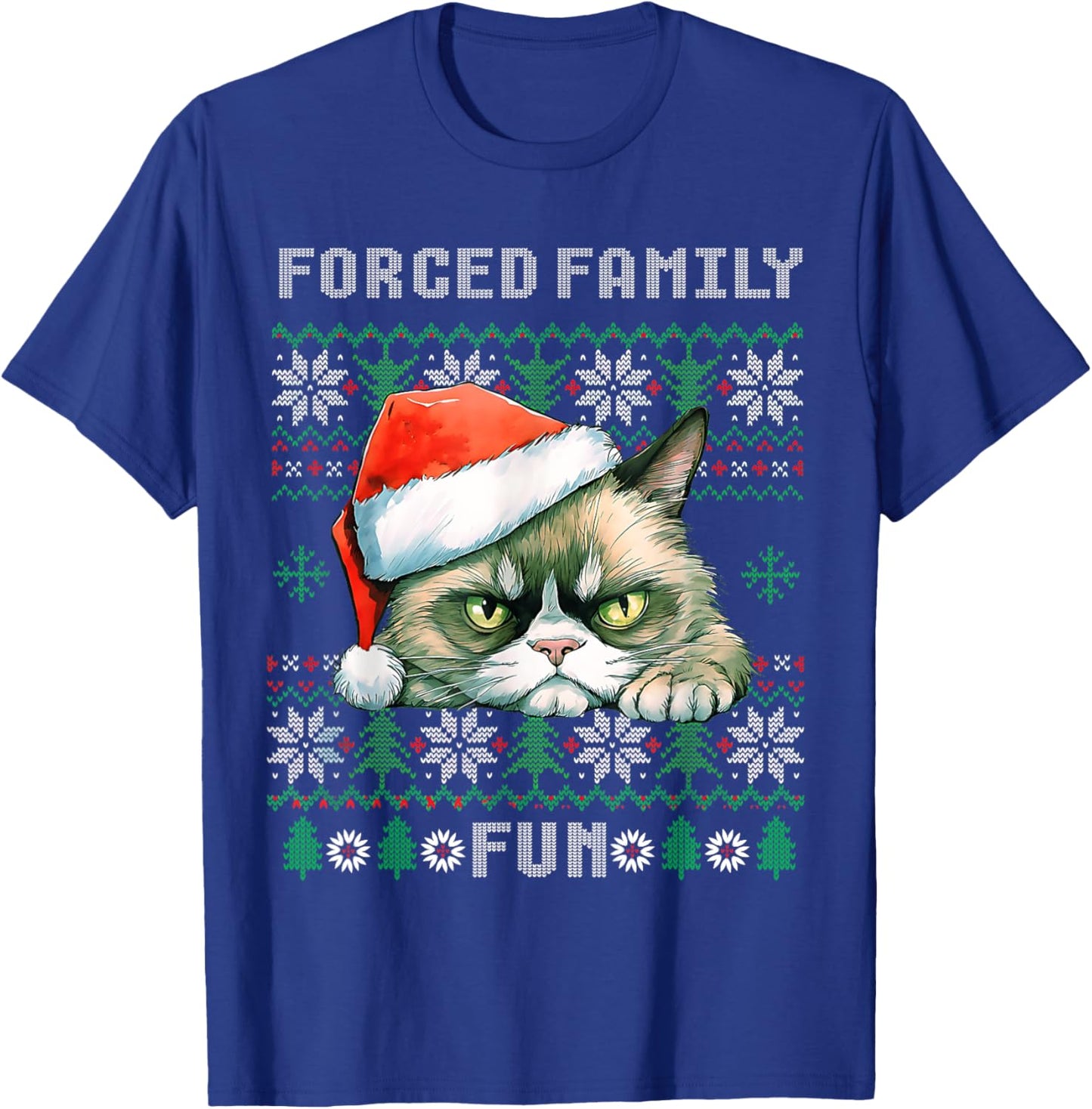 Forced Family Xmas Fun Funny Cat Lover Men Women Christmas T-Shirt - T-Shirt | Royal