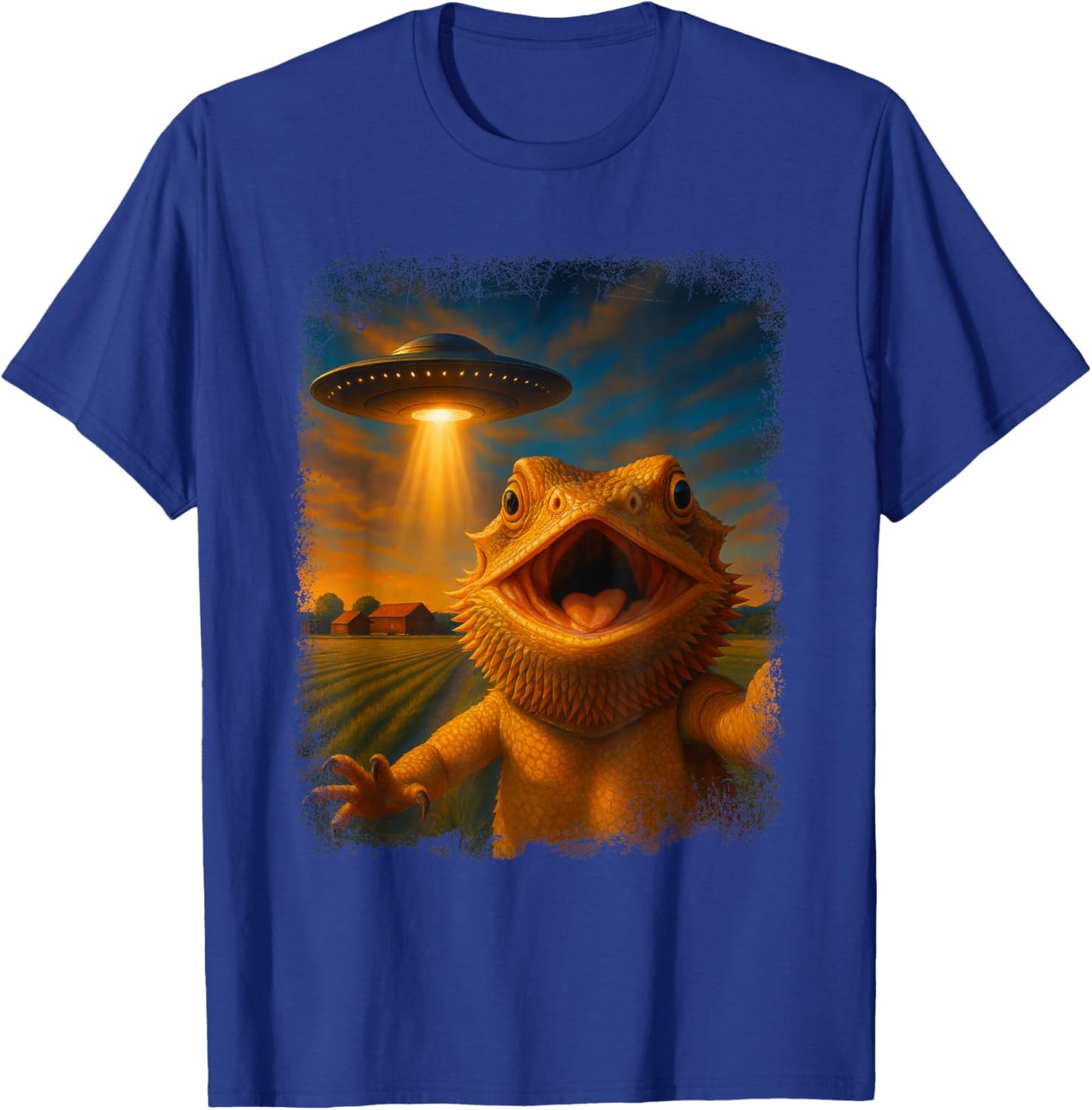 Distressed Dragon UFO Selfie Funny Invasion Alien Art Humor T-Shirt - T-Shirt | Royal