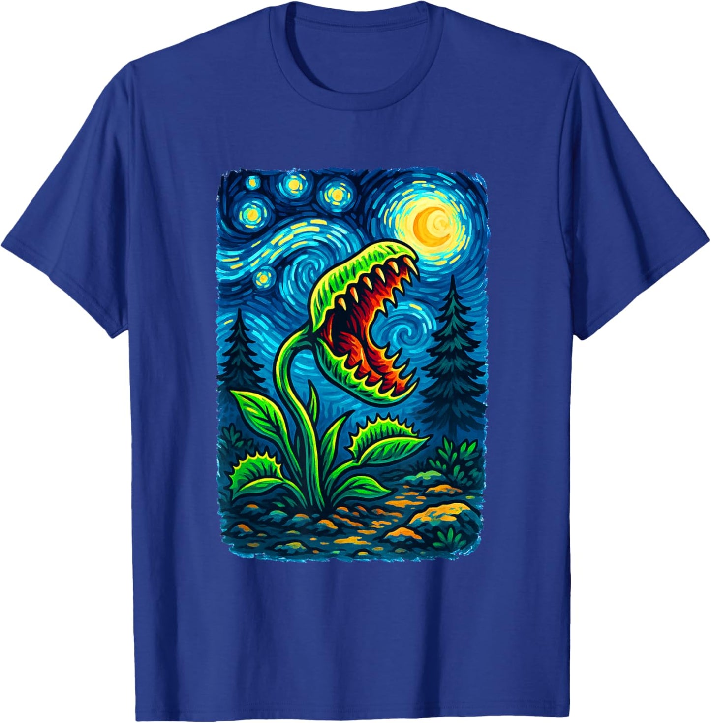 Carnivorous Plant Venus Fly Trap Design Starry Night Art T-Shirt - T-Shirt | Royal