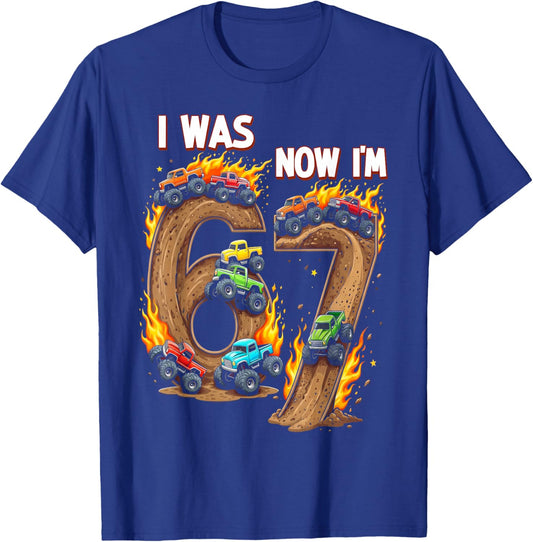 I was 6 Now Im 7 7th Birthday Monster Truck 4 Wheelers Boy T-Shirt - T-Shirt | Royal