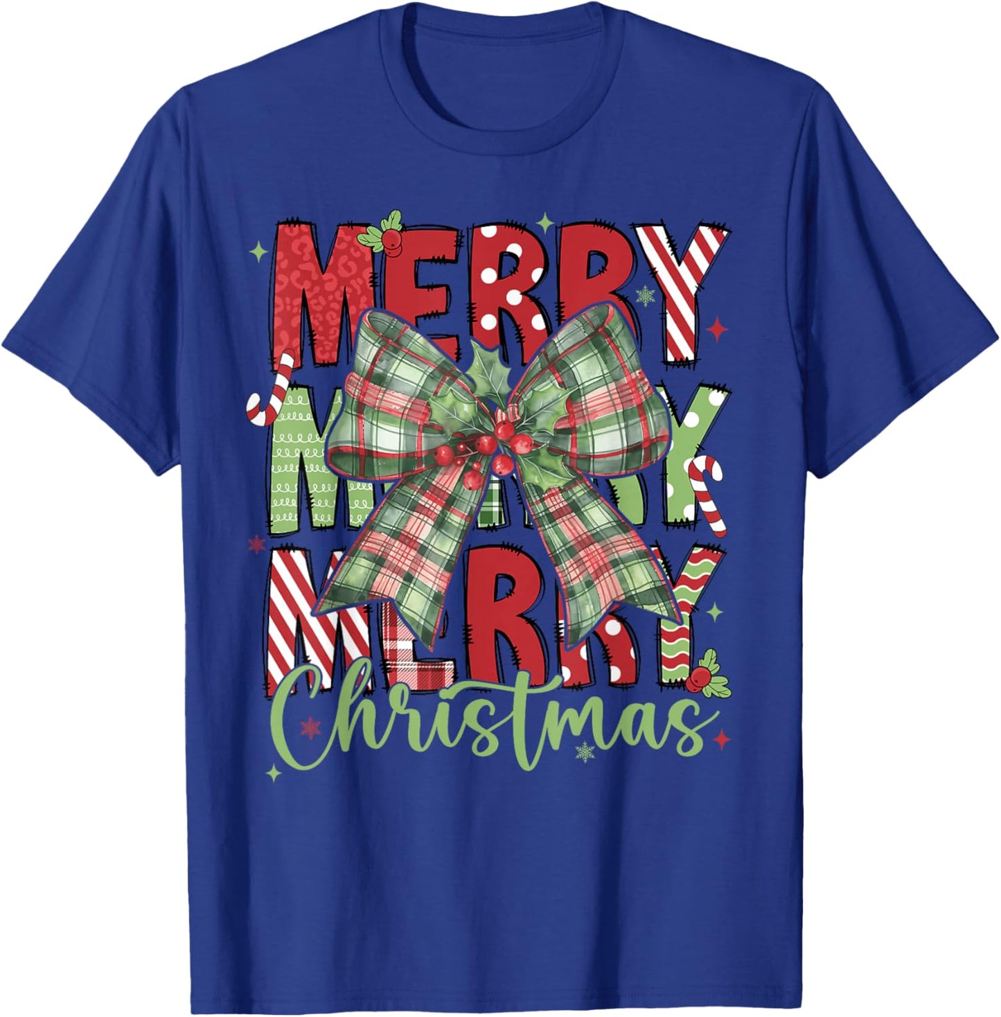 Merry Christmas Coquette Bow Xmas Pajamas Family Matching T-Shirt - T-Shirt | Royal