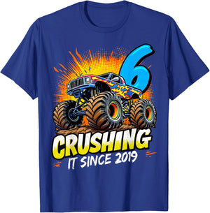 Birthday Monster Truck 6 year Old Boys 6th Party Born 2019 T-Shirt - T-Shirt | Royal