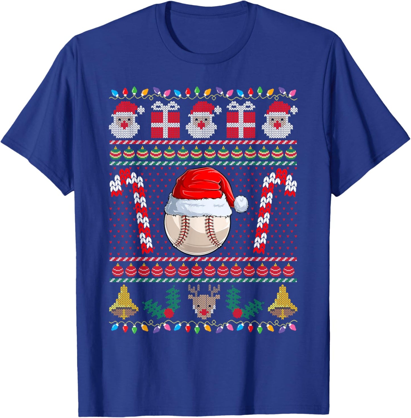 Baseball Christmas Santa Ugly Sweater Holiday Pajama T-Shirt - T-Shirt | Royal