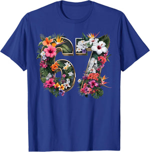 67 Floral Flower Gen 67th Birthday Number 67 T-Shirt - T-Shirt | Royal
