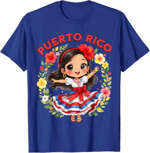 Puerto Rican Girl Culture Pride Cute Girl Traditional Dress T-Shirt - T-Shirt | Royal