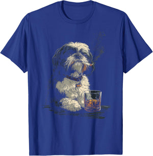 Shih Tzu Smoking Cigarette Whisky Lover Funny Dog T-Shirt - T-Shirt | Royal