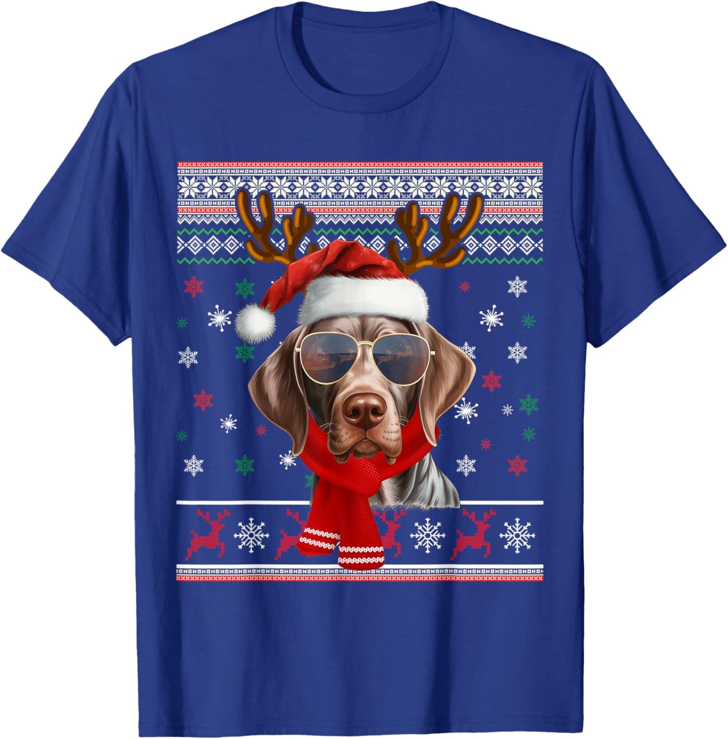 German Shorthaired Pointer Christmas Ugly Sweater Xmas Dog T-Shirt - T-Shirt | Royal