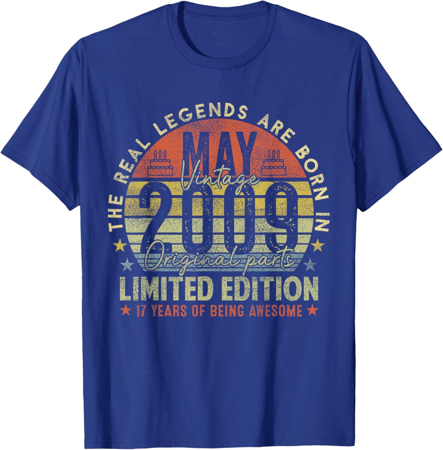 17th Birthday Legends May 2009 Vintage 17 Years Old T-Shirt - T-Shirt | Royal
