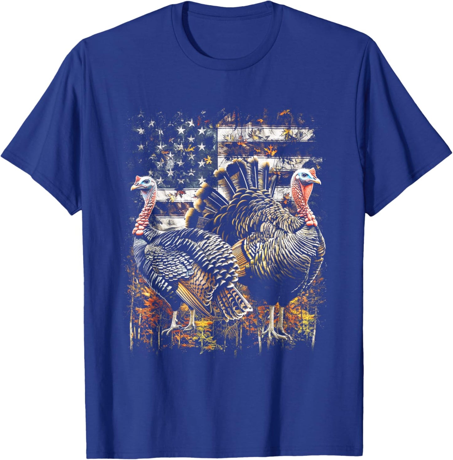 Beautiful Wild Turkey Hunting Camo American Flag T-Shirt - T-Shirt | Royal