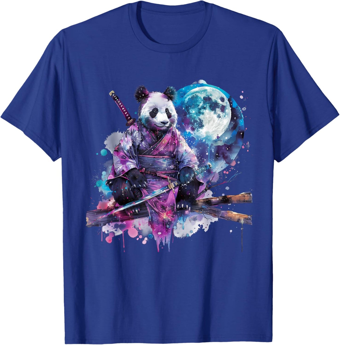 Samurai Panda Bear Japanese Samurai Panda Watercolor Artwork T-Shirt - T-Shirt | Royal