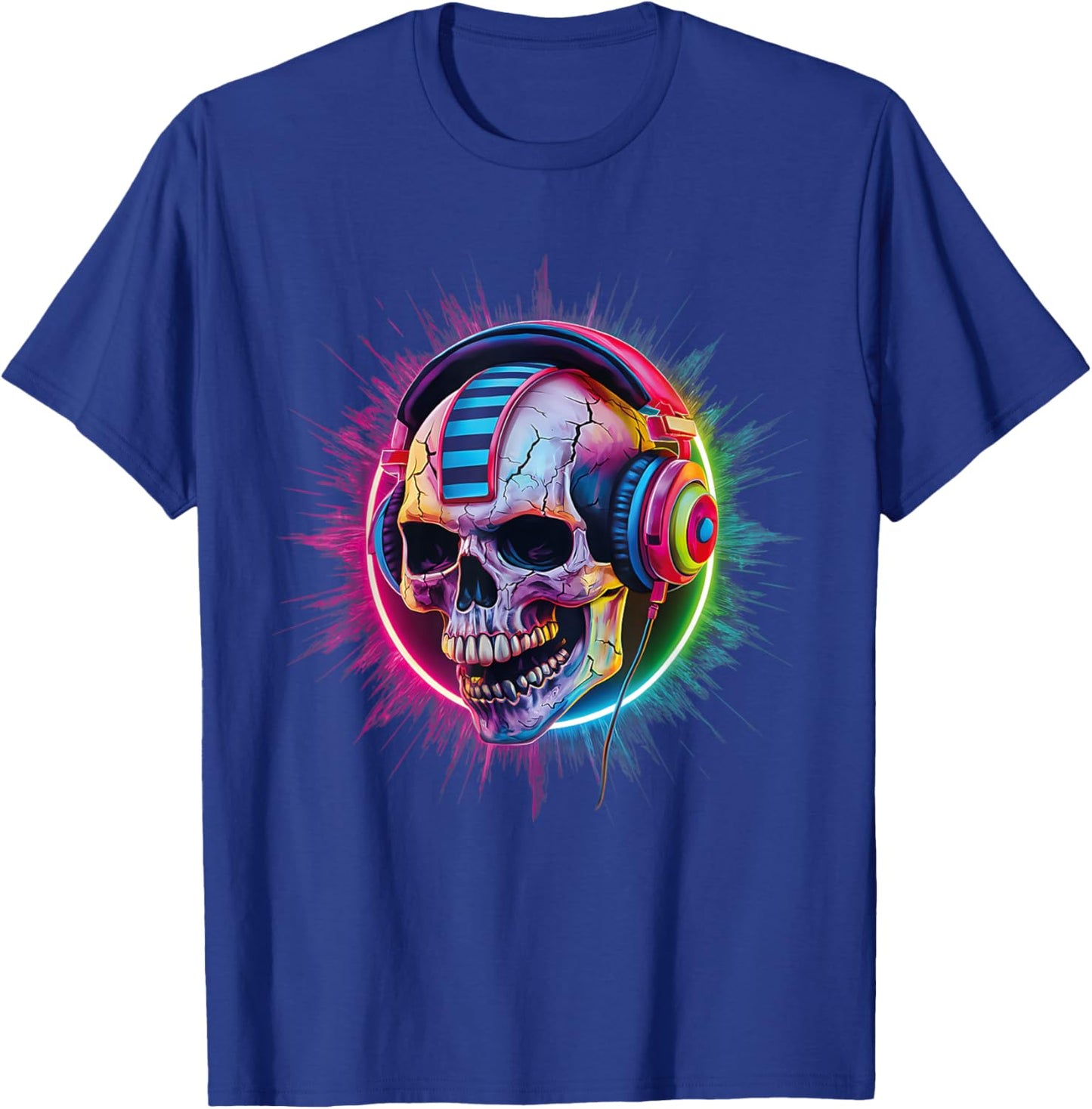 Skull Wearing Headphones Gamer Skeleton Gaming Graffiti T-Shirt - T-Shirt | Royal