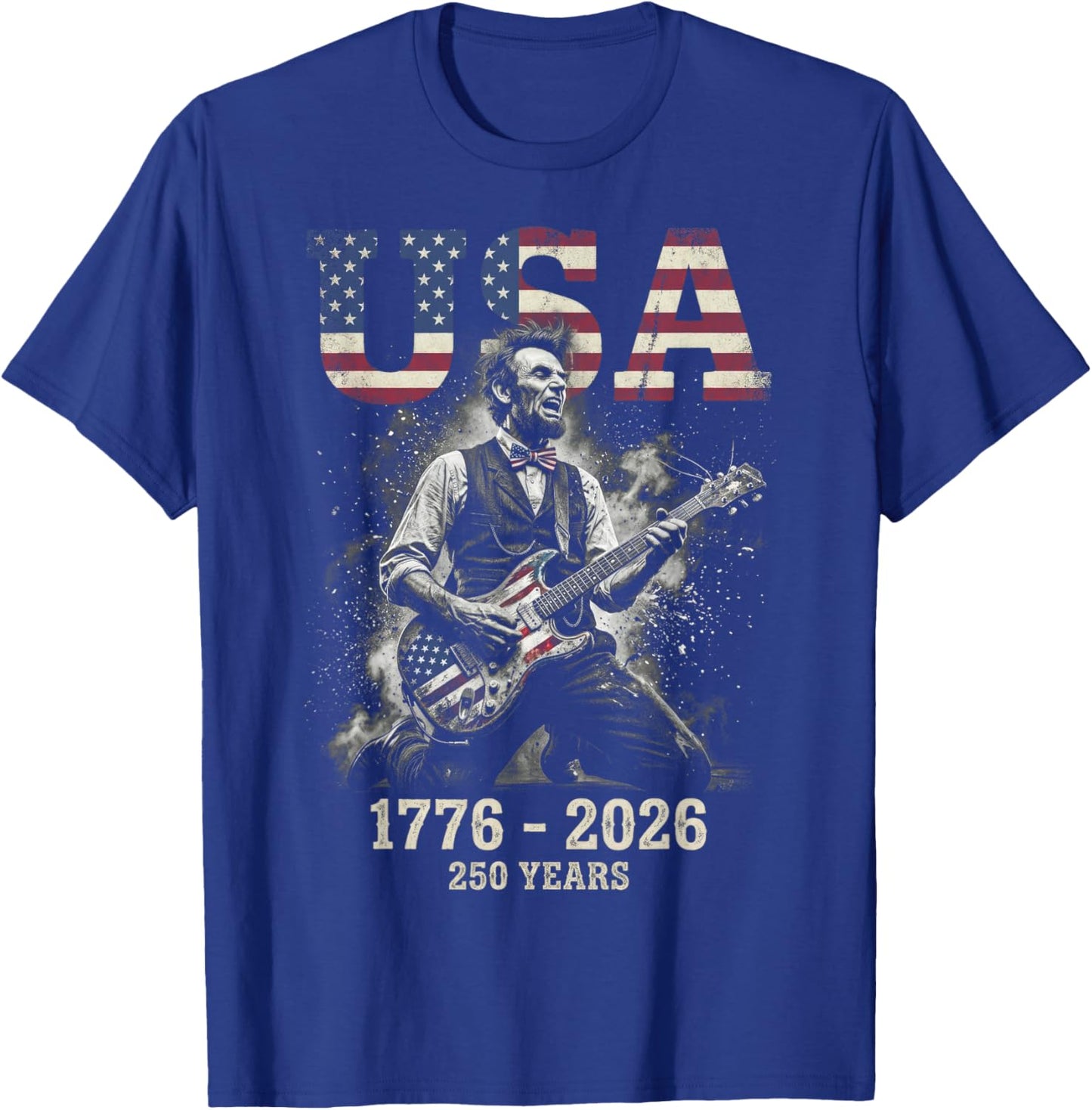 Abraham Lincoln USA 250 Years 1776-2026 Rock Guitar T-Shirt - T-Shirt | Royal