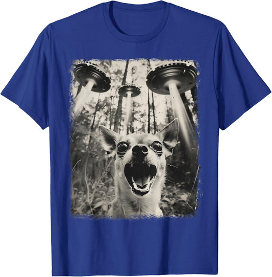 Chihuahua Dog UFO Alien Extraterrestrial Selfie T-Shirt - T-Shirt | Royal