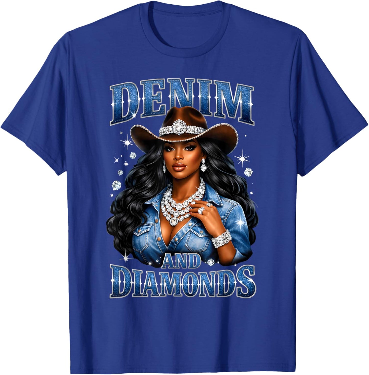 Denim and Diamonds African Melanin Cowgirls Western T-Shirt - T-Shirt | Royal
