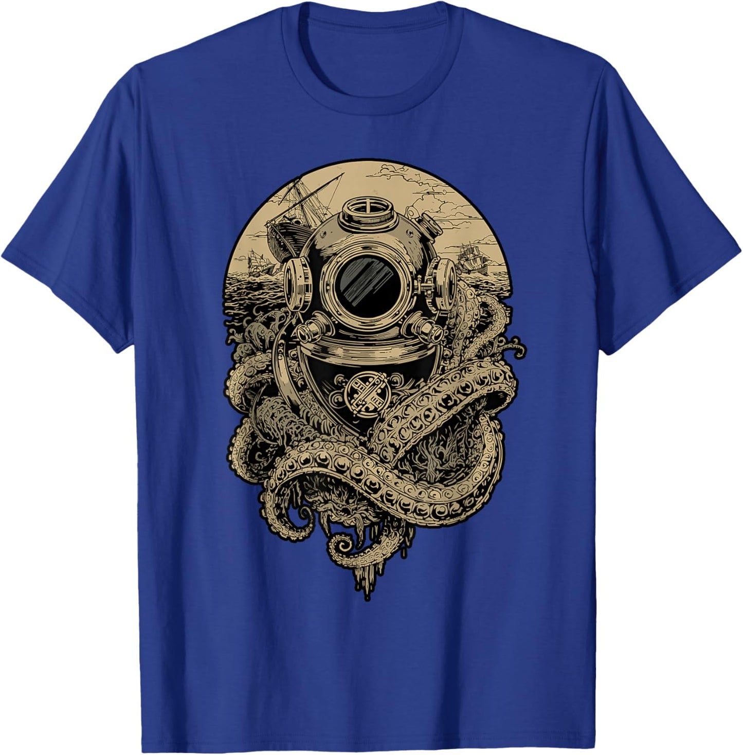 Diving Helmet Vintage Nautical Ocean Deep Water T-Shirt - T-Shirt | Royal