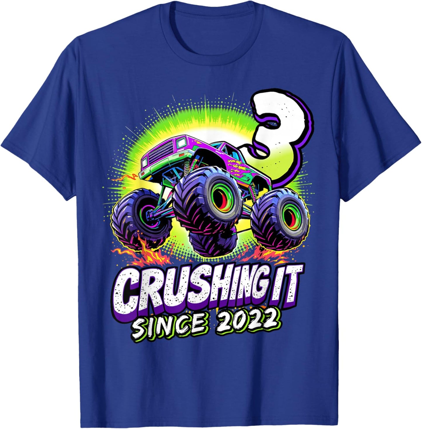 Birthday Monster Truck 3 year Old Boys 3rd Party Born 2022 T-Shirt - T-Shirt | Royal