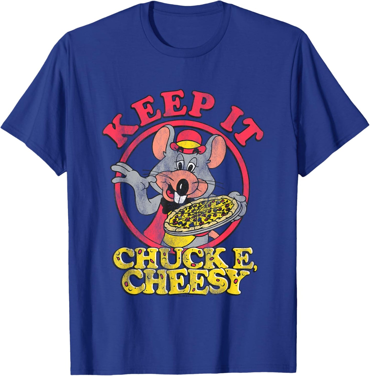 Chuck E. Cheese Keep It Cheesy Distressed Big Chest Logo T-Shirt - T-Shirt | Royal