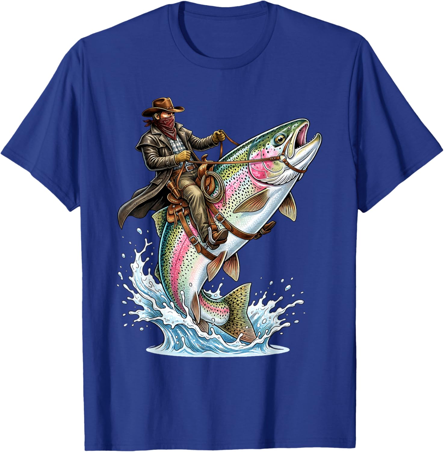 Vintage Cowboy Riding Trout Western Fishing Retro T-Shirt - T-Shirt | Royal