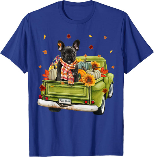 Happy Fall Y'all French Bulldog Dog On Truck Pumpkin Fall Men Women T-Shirt - T-Shirt | Royal