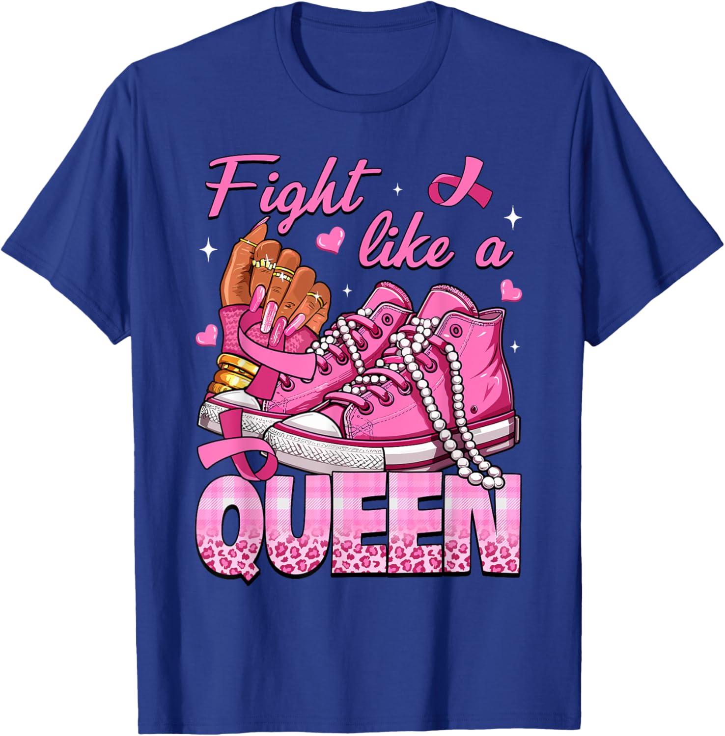 Fight Like A Queen Women Girl Sneakers Breast Cancer Warrior T-Shirt - T-Shirt | Royal