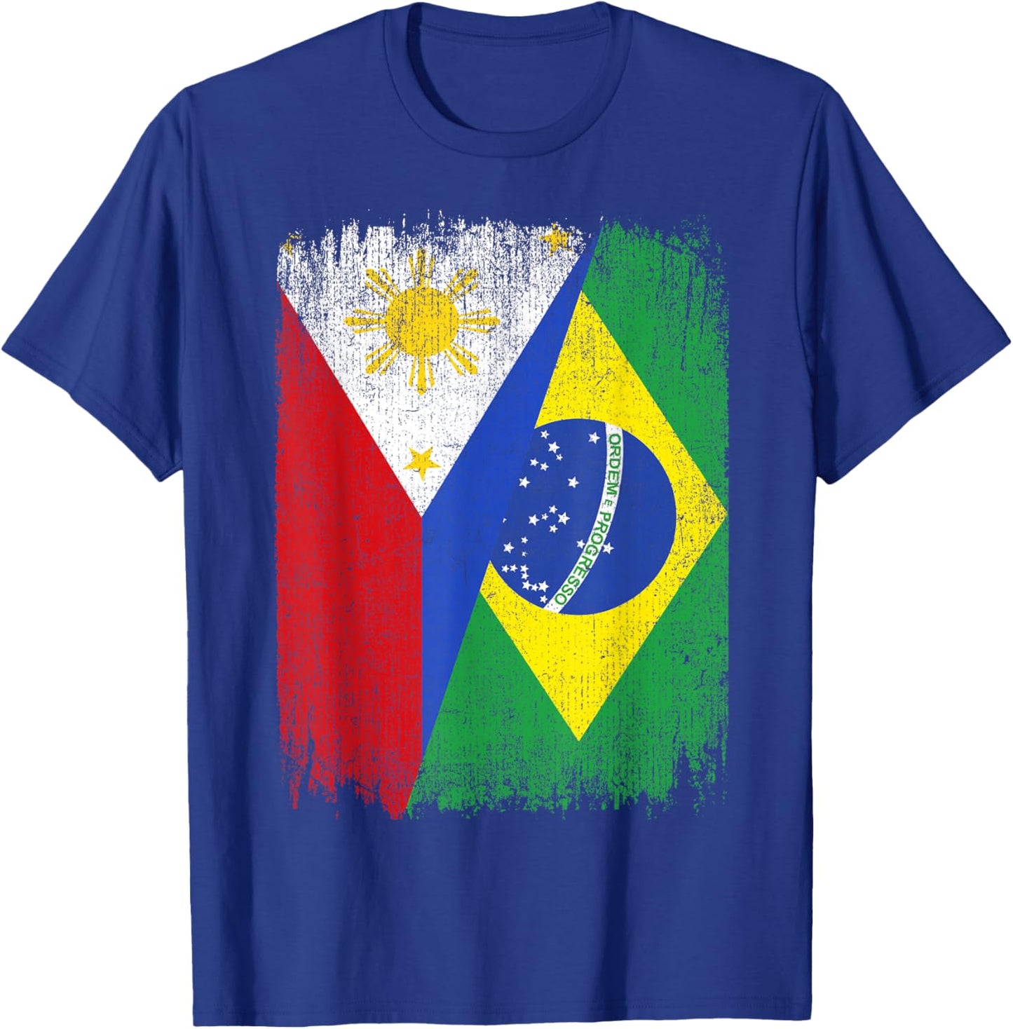 Half Philippines Brazil Flag Filipino Brazilian Roots T-Shirt - T-Shirt | Royal