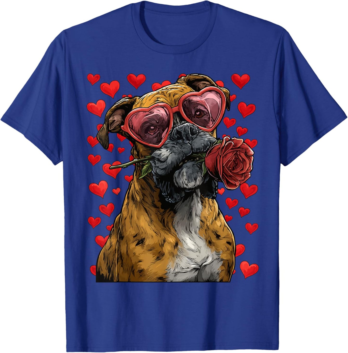 Cute Boxer Shorts in Glasses Pink Valentine's Day Dog Romantic T-Shirt - T-Shirt | Royal