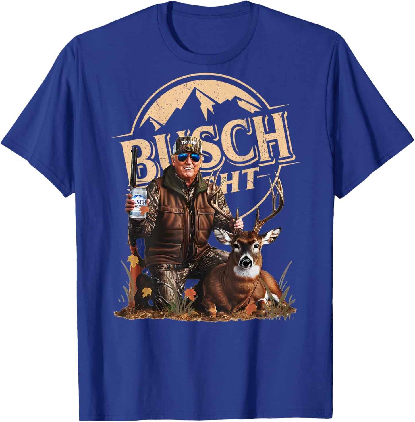 Retro Trump Hunting Deer Funny Beer Drinking Hunting ON Back T-Shirt - T-Shirt | Royal