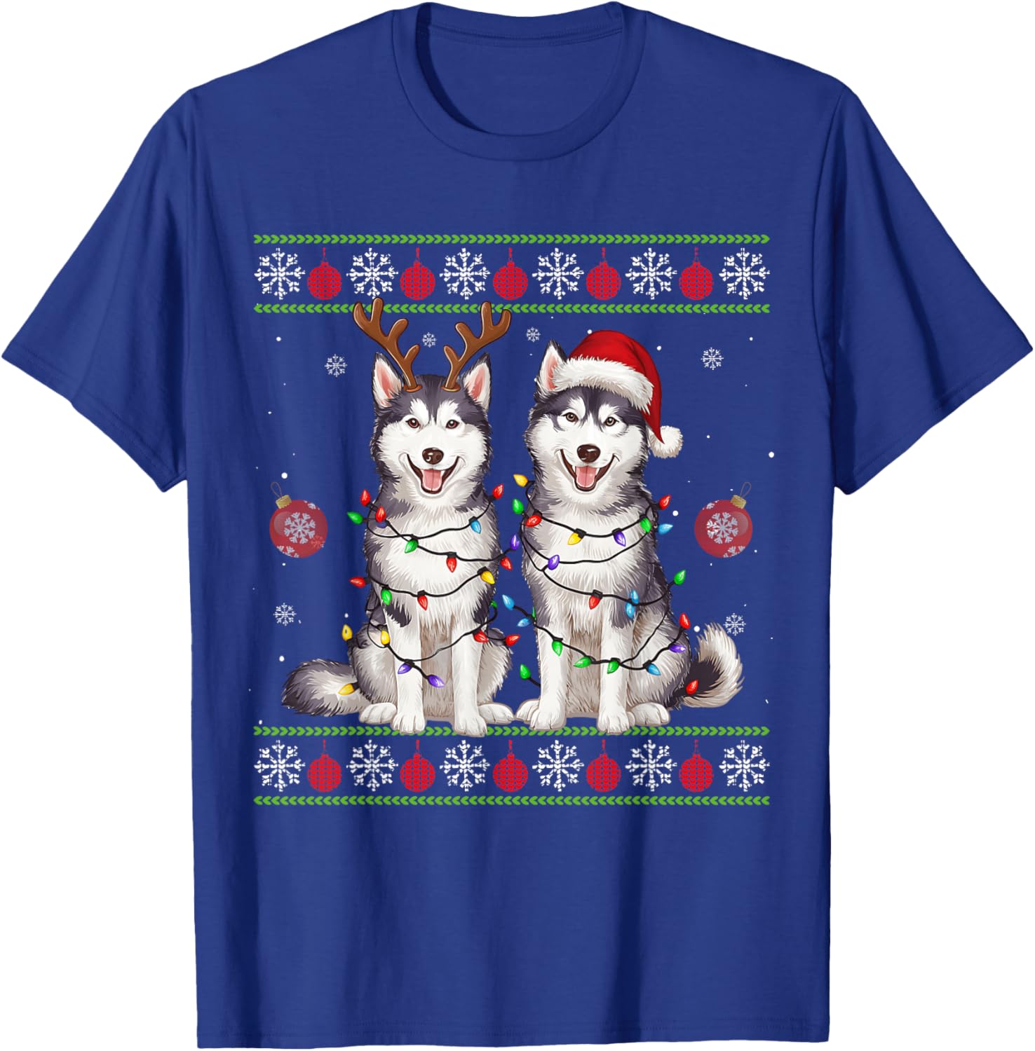 Siberian Husky Christmas Santa Reindeer Christmas Sweater T-Shirt - T-Shirt | Royal