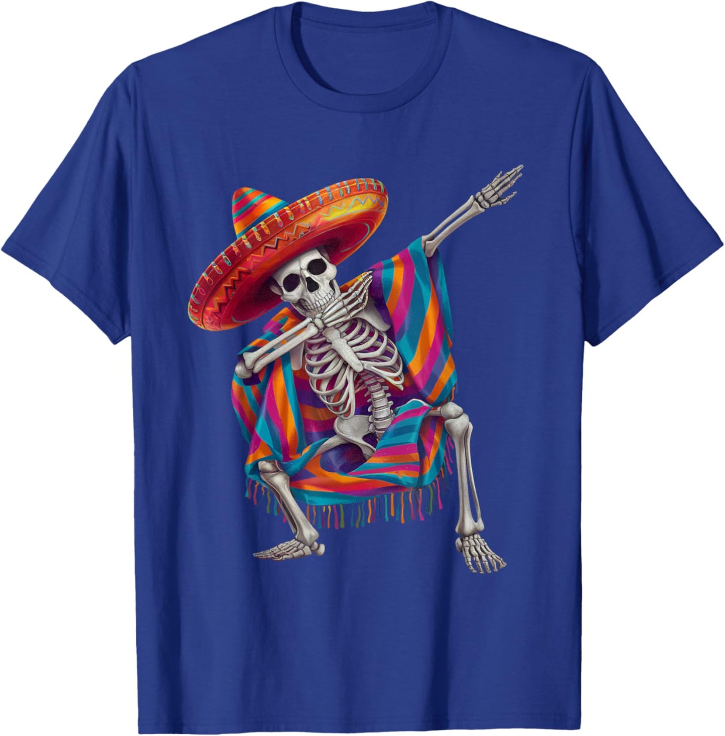 Dabbing Skeleton Sombrero Poncho Cinco De Mayo Mexican Party T-Shirt - T-Shirt | Royal