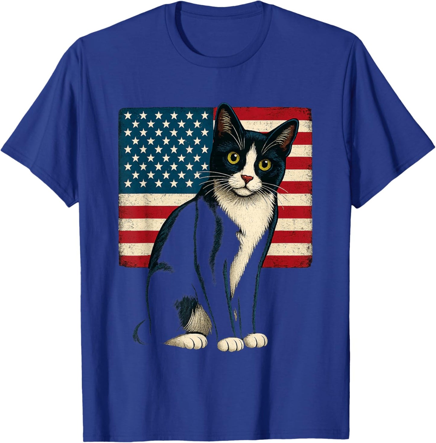 Tuxedo Cat 4th of July Patriotic Adults Kids T-Shirt - T-Shirt | Royal