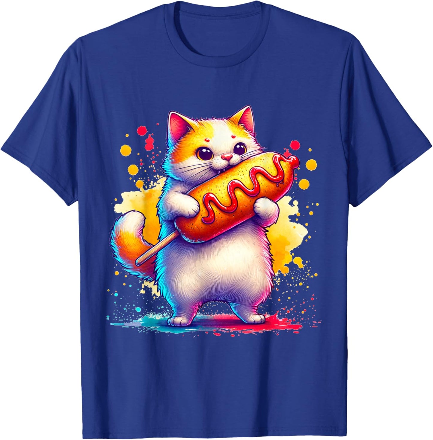 Cute Cat Eating Corndog. Funny Cats And Corndogs Lover T-Shirt - T-Shirt | Royal