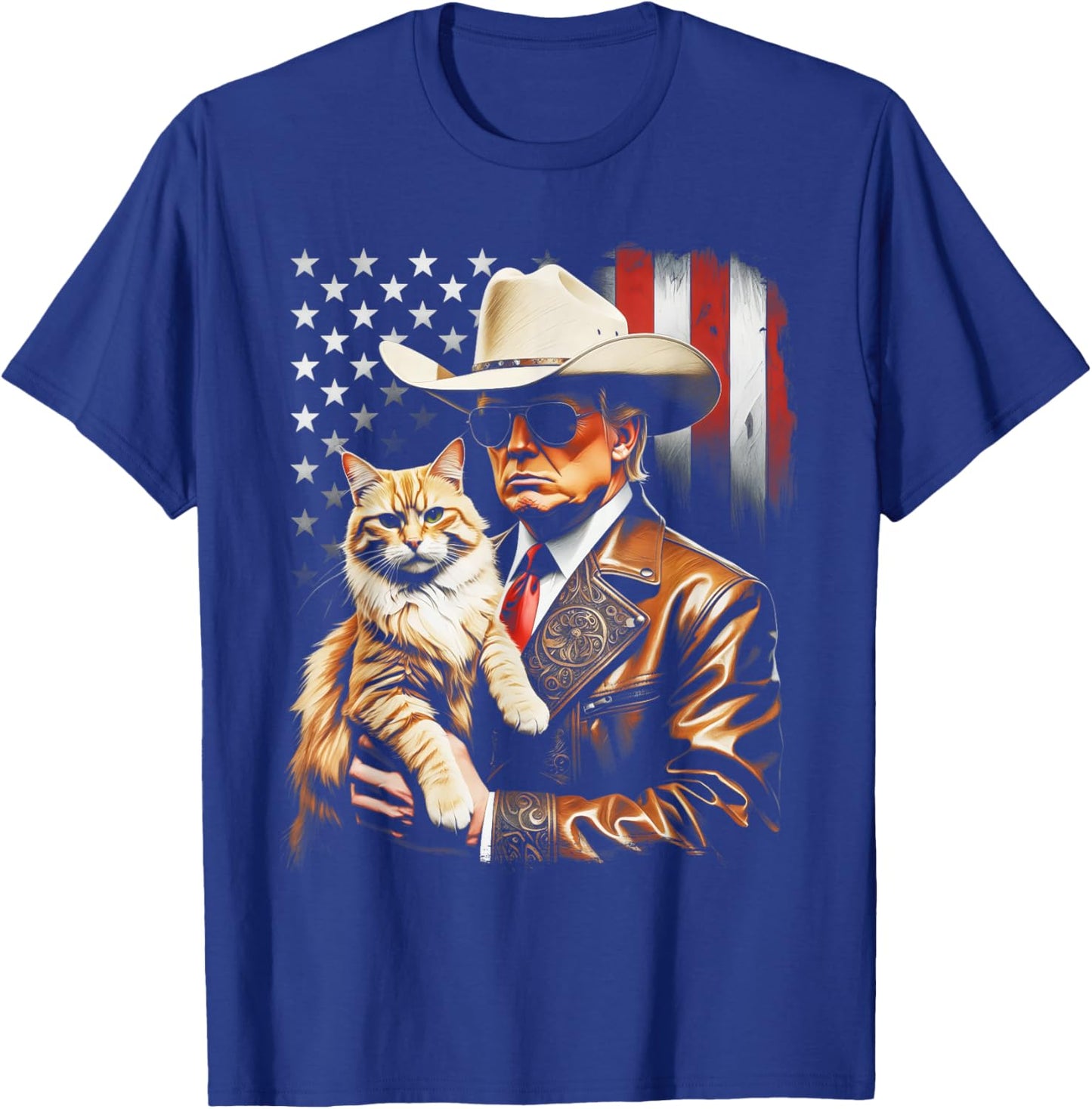Trump and Cute Cat and American Flag Funny Trump Cowboy T-Shirt - T-Shirt | Royal