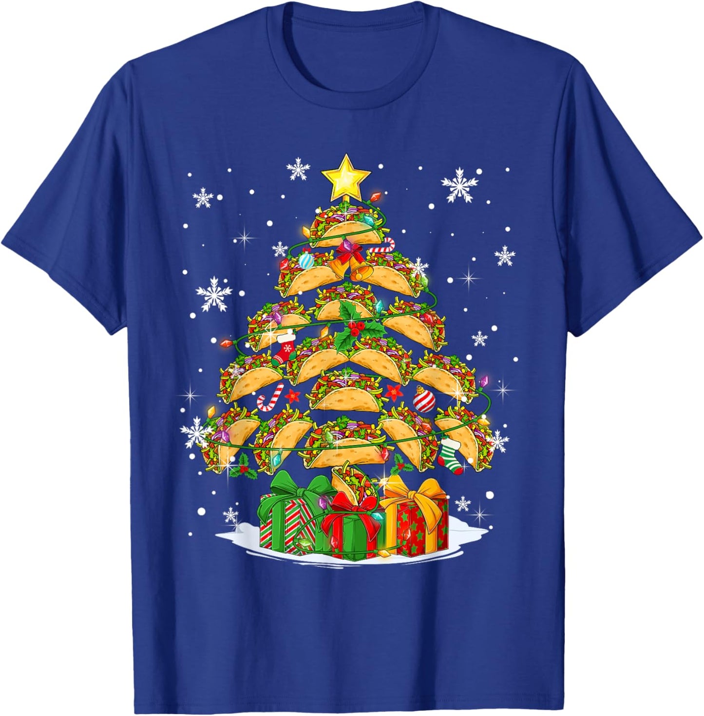 Funny Tacos Christmas Tree Lights Mexican Food Lover Xmas T-Shirt - T-Shirt | Royal