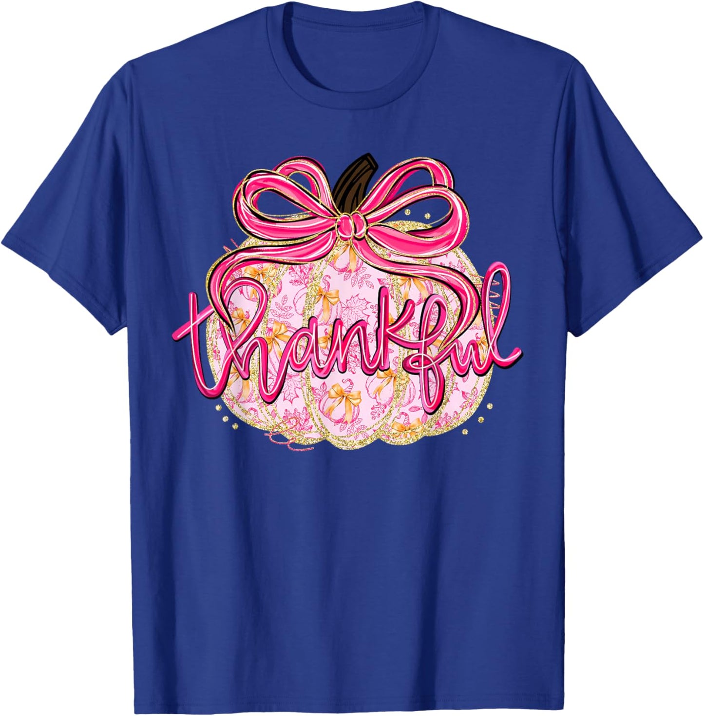 Coquette Bow Thankful Pumpkin Season Thanksgiving Autumn T-Shirt - T-Shirt | Royal