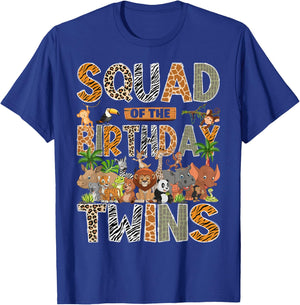 Squad of The Birthday Twins Safari Wild One Zoo Animal T-Shirt - T-Shirt | Royal