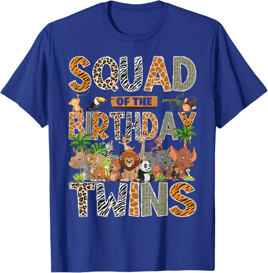 Squad of The Birthday Twins Safari Wild One Zoo Animal T-Shirt - T-Shirt | Royal
