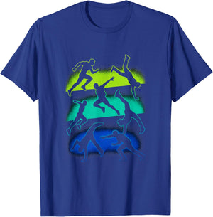 Jumping Figures - Parkour Retro Flip Art T-Shirt - T-Shirt | Royal