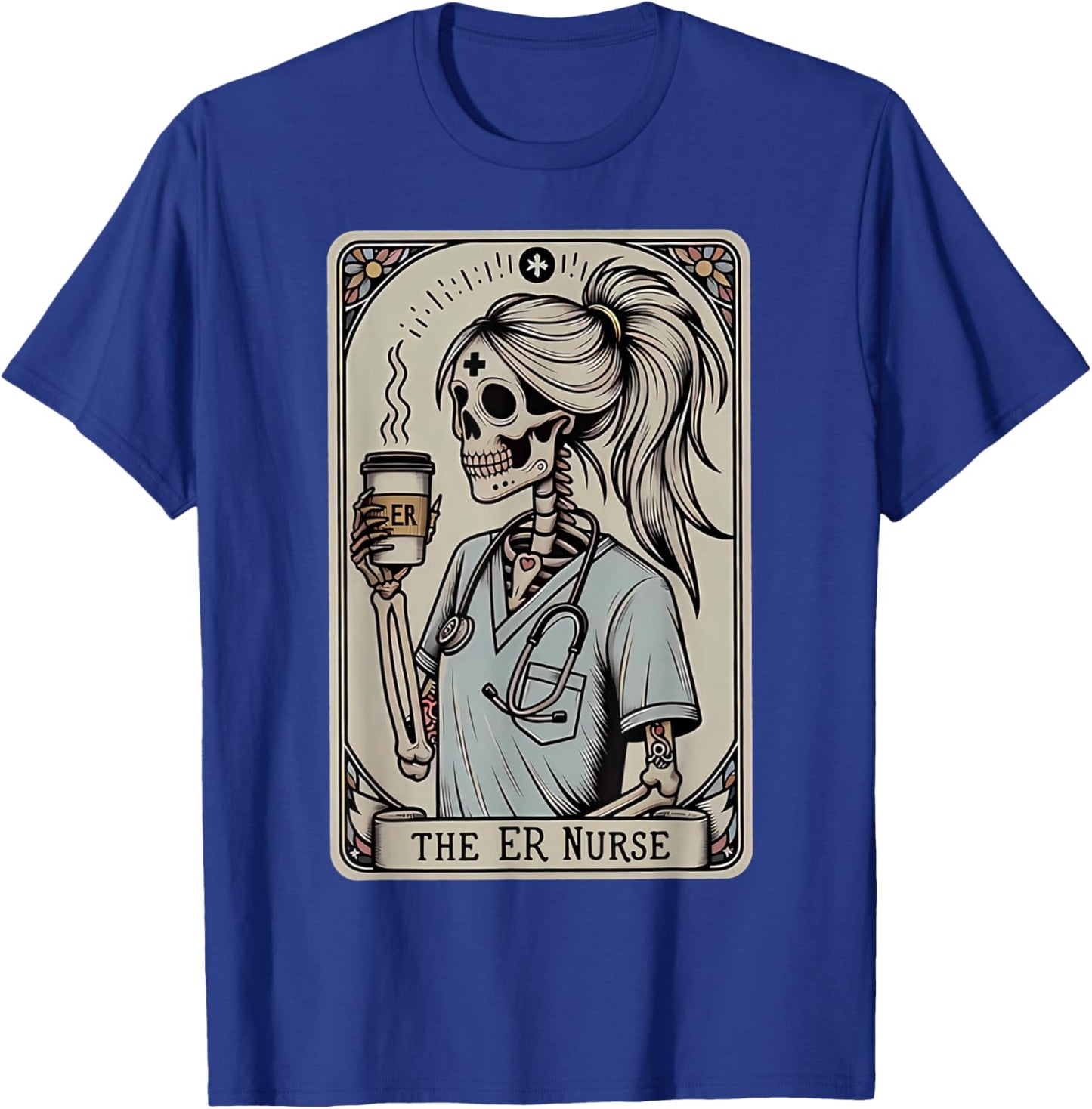 Skeleton Emergency Room Nurse Halloween Tarot Card Nursing T-Shirt - T-Shirt | Royal