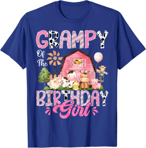Grampy Of The Birthday Girl Pink Farm Cow First Birthday T-Shirt - T-Shirt | Royal
