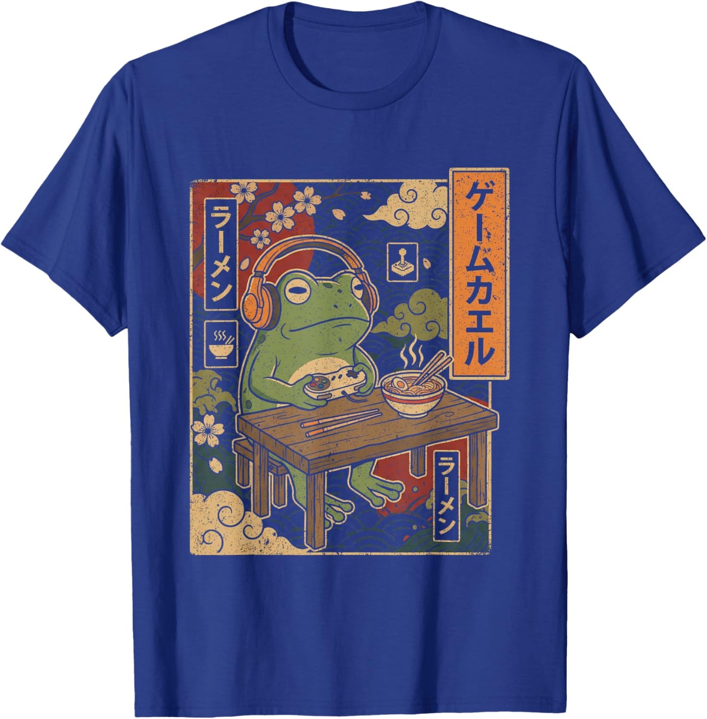 Japanese Gamer Frog Art Men Women Boys Ramen Gaming T-Shirt - T-Shirt | Royal