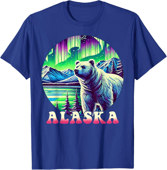 Alaska Northern Lights Aurora Viewing Alaska Vacation Bear T-Shirt - T-Shirt | Royal