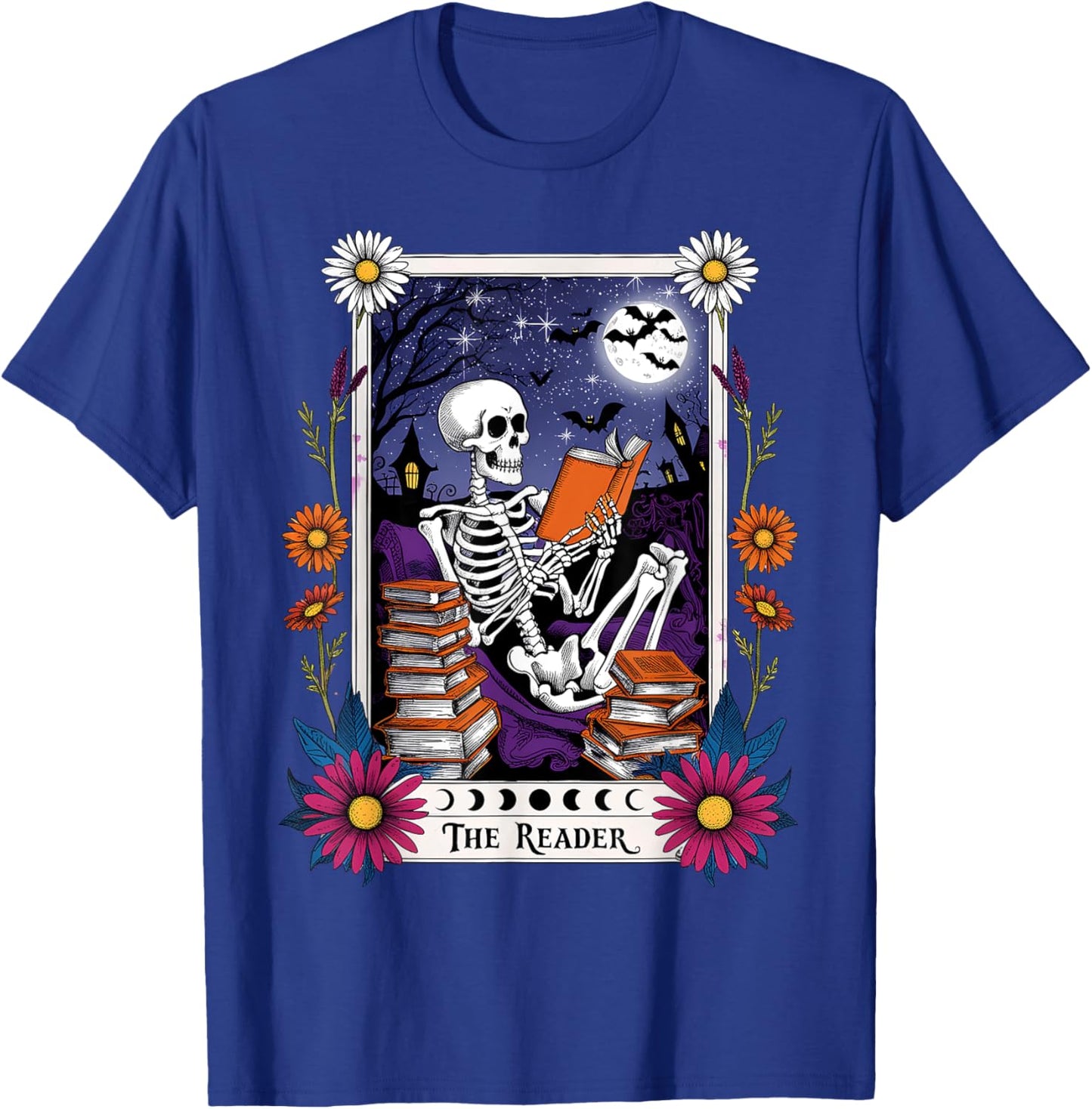 Book Lover Tarot Card The Reader Mystic Funny Skeleton T-Shirt - T-Shirt | Royal