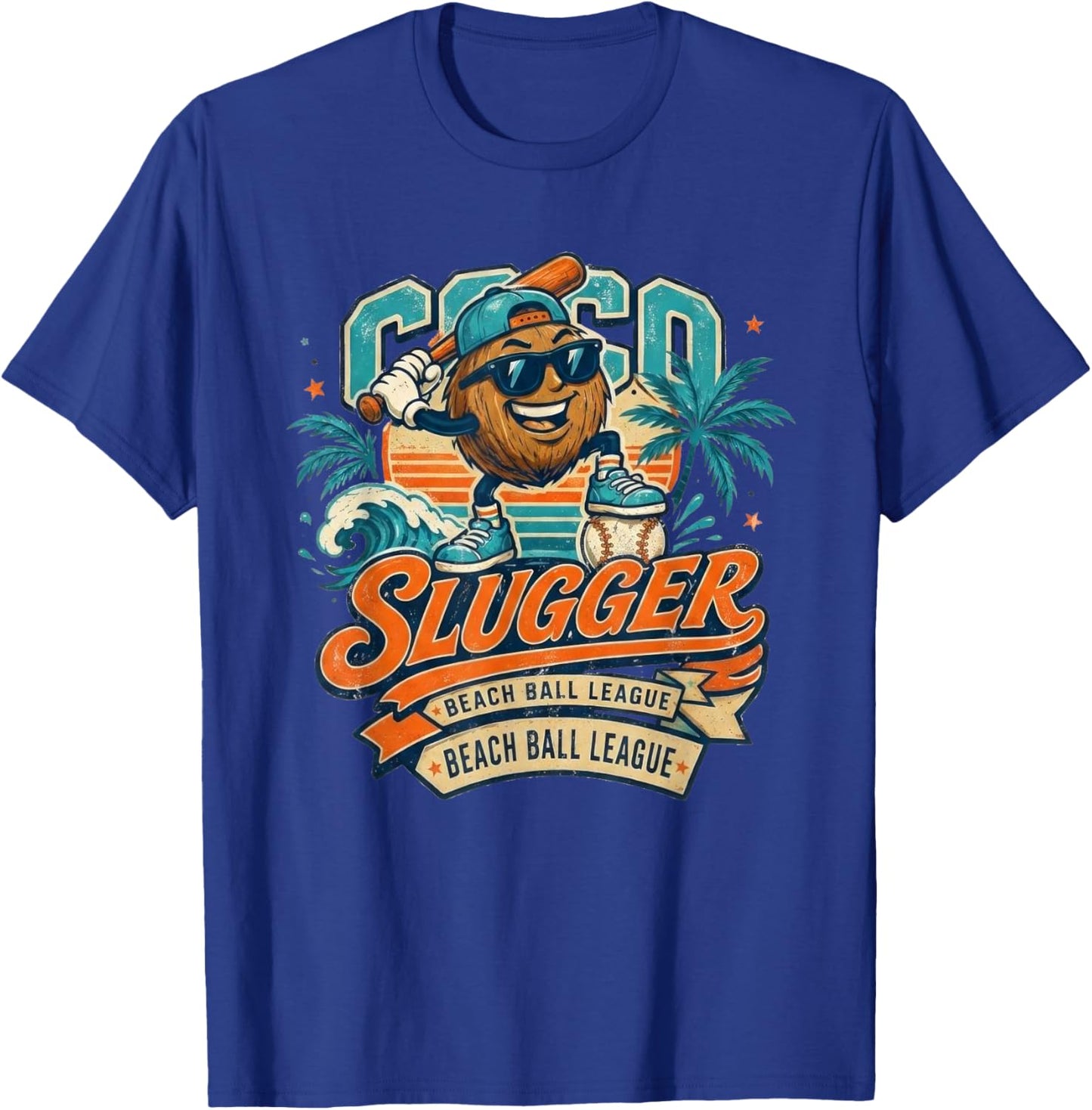Coco Slugger Baseball Retro Coconut Sports Beach Ball Summer T-Shirt - T-Shirt | Royal