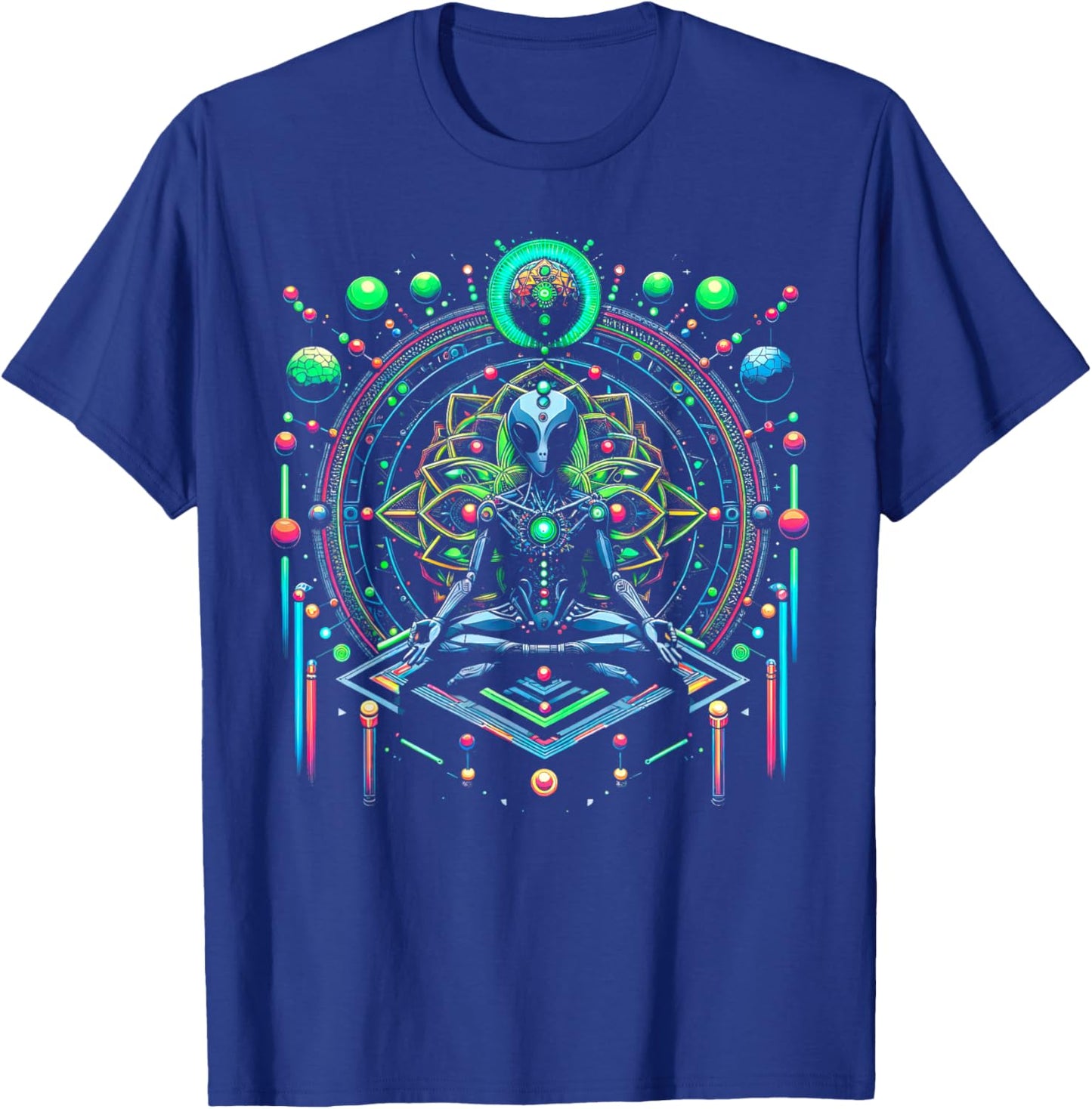 Meditation Alien with Geometric Pattern Art T-Shirt - T-Shirt | Royal