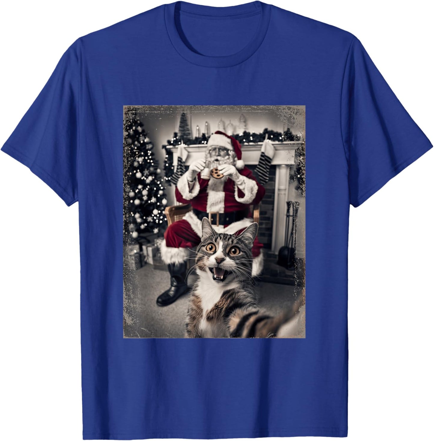 Funny Xmas Cat Selfie Santa Ugly Sweater Christmas Outfit T-Shirt - T-Shirt | Royal