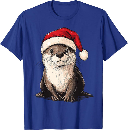 Funny Otter Santa Hat Xmas Otter Lovers Christmas Pajama T-Shirt - T-Shirt | Royal