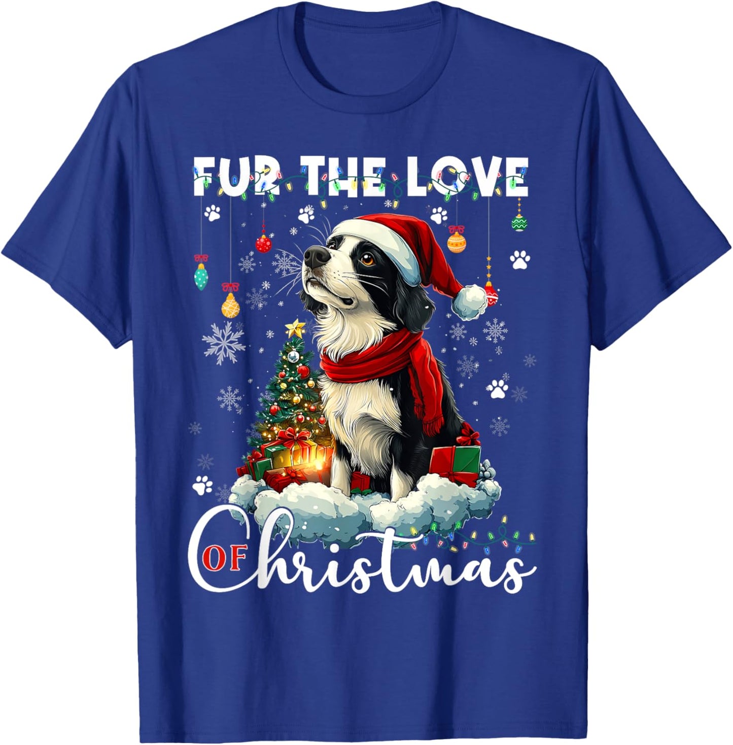 Border Collie Christmas Tree Decorations Dog Lover Xmas Men Women Kids T-Shirt - T-Shirt | Royal
