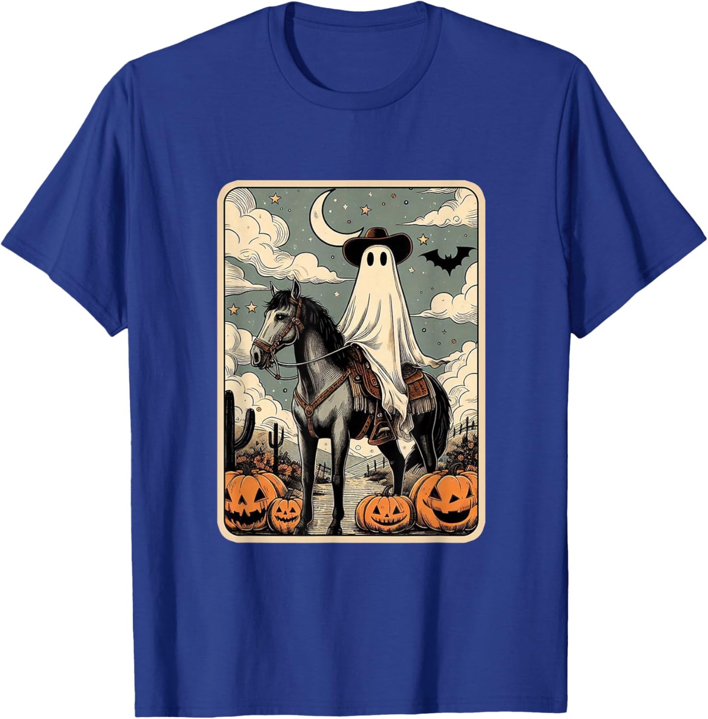 Cowboy Ghost Riding Horse Funny Tarot Card Halloween Season T-Shirt - T-Shirt | Royal