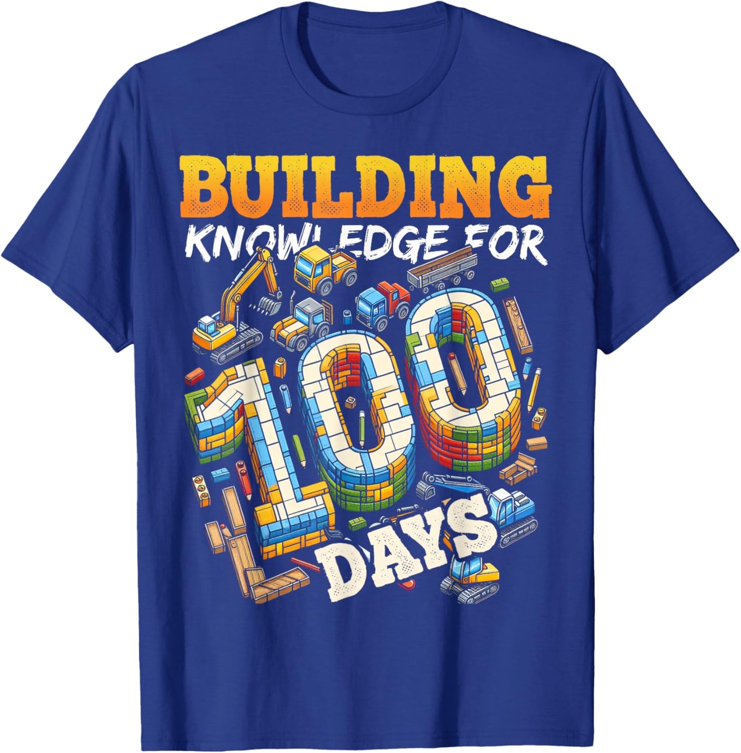 100 Days of School Boys Teacher 100th Day Construction Truck T-Shirt - T-Shirt | Royal